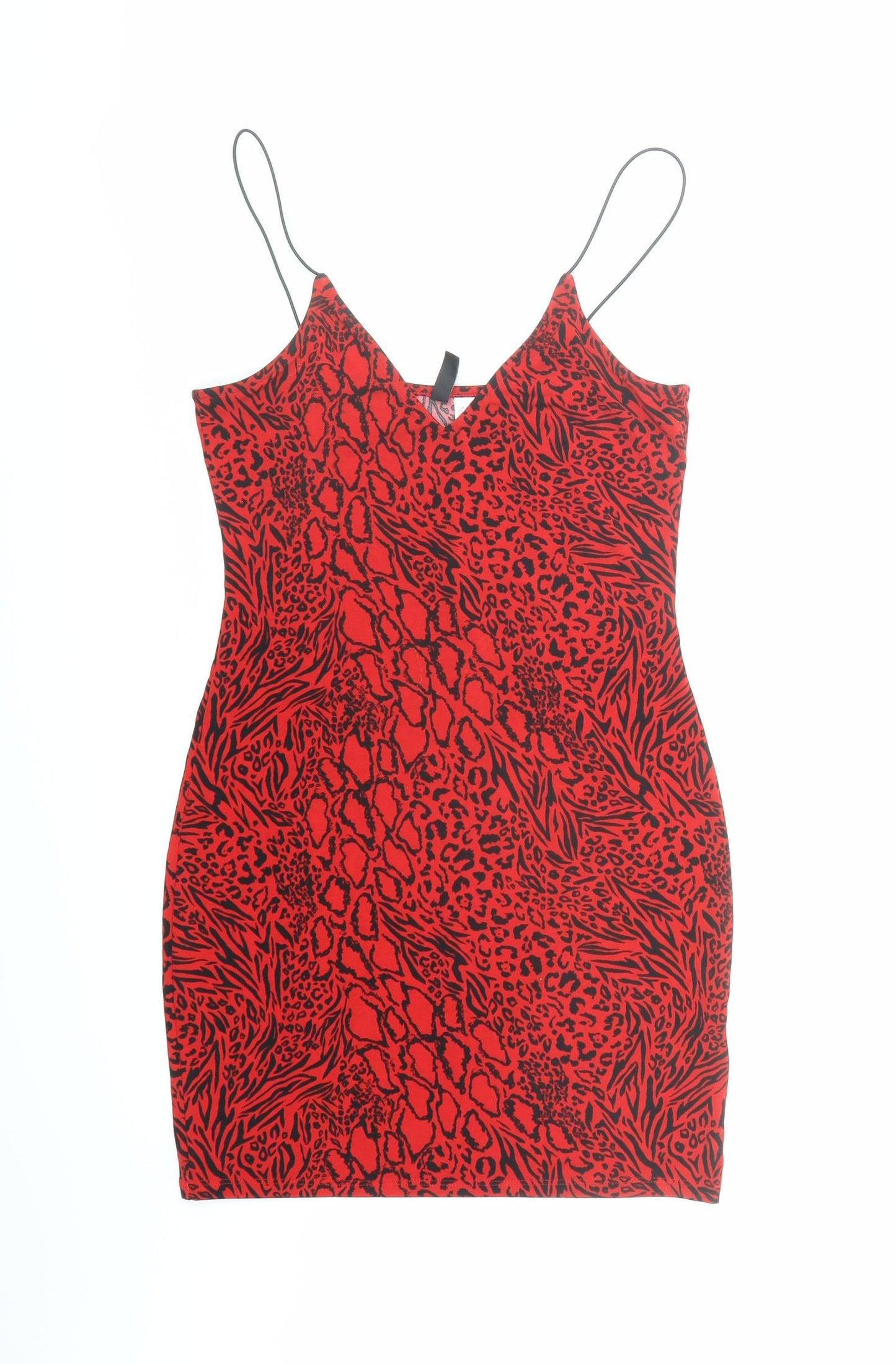 Divided by H&M Womens Red Animal Print Polyester Mini Size S V-Neck Pullover - Leopard Pattern