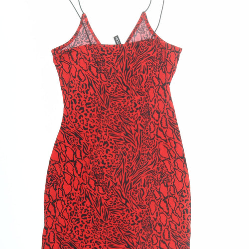 Divided by H&M Womens Red Animal Print Polyester Mini Size S V-Neck Pullover - Leopard Pattern