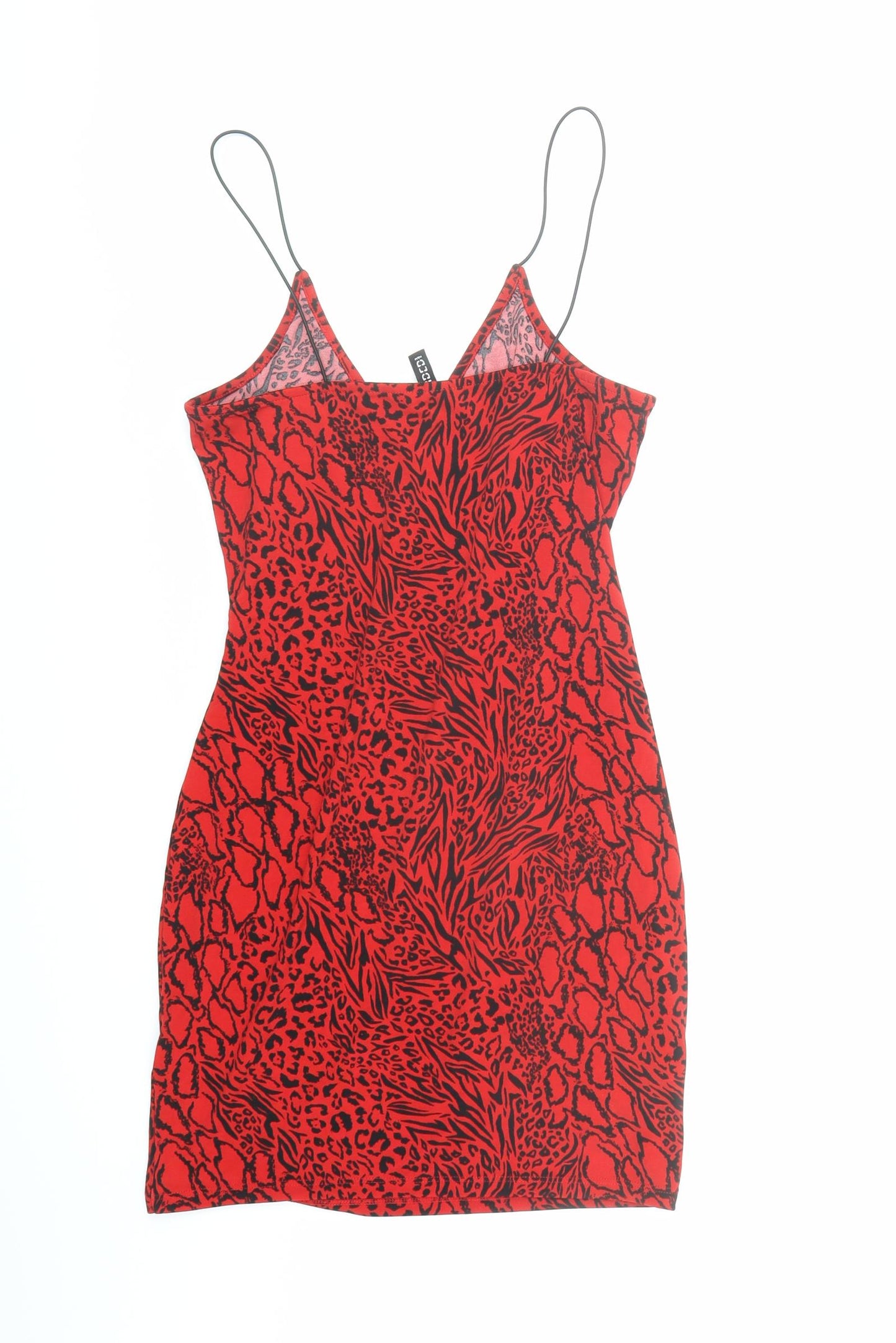 Divided by H&M Womens Red Animal Print Polyester Mini Size S V-Neck Pullover - Leopard Pattern