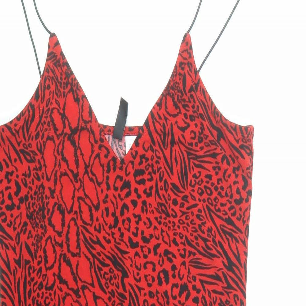 Divided by H&M Womens Red Animal Print Polyester Mini Size S V-Neck Pullover - Leopard Pattern