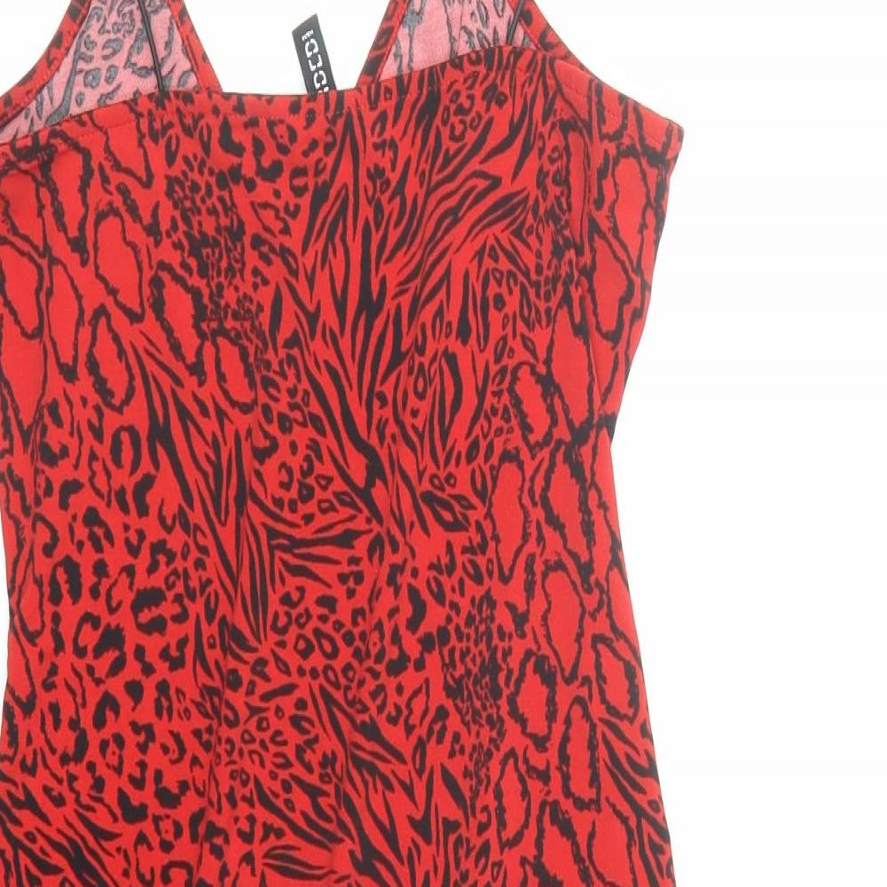 Divided by H&M Womens Red Animal Print Polyester Mini Size S V-Neck Pullover - Leopard Pattern