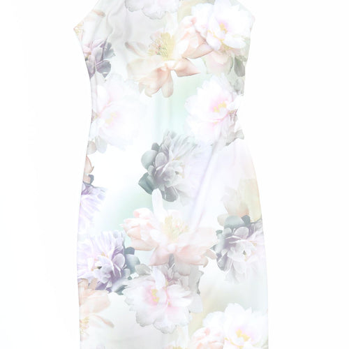 New Look Womens Multicoloured Floral Polyester Bodycon Size 8 Round Neck Zip