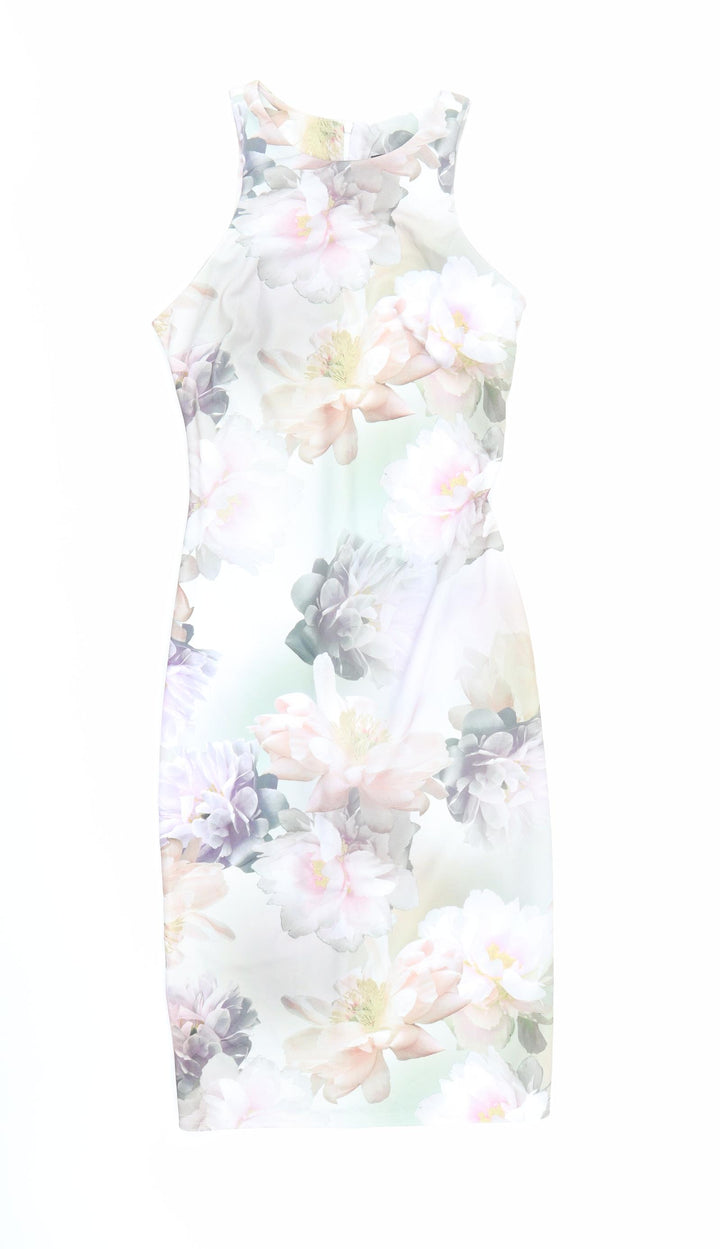 New Look Womens Multicoloured Floral Polyester Bodycon Size 8 Round Neck Zip