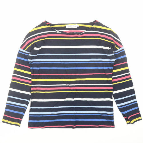 John Lewis Womens Blue Striped 100% Cotton Basic T-Shirt Size 8 Boat Neck