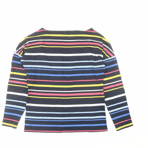 John Lewis Womens Blue Striped 100% Cotton Basic T-Shirt Size 8 Boat Neck