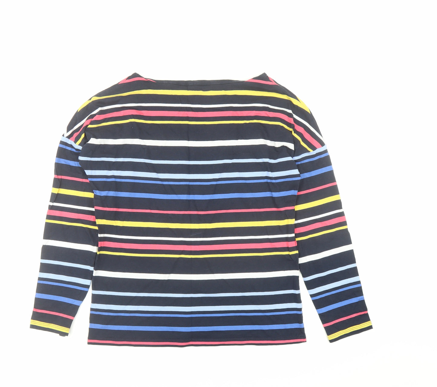 John Lewis Womens Blue Striped 100% Cotton Basic T-Shirt Size 8 Boat Neck