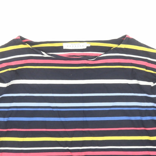 John Lewis Womens Blue Striped 100% Cotton Basic T-Shirt Size 8 Boat Neck