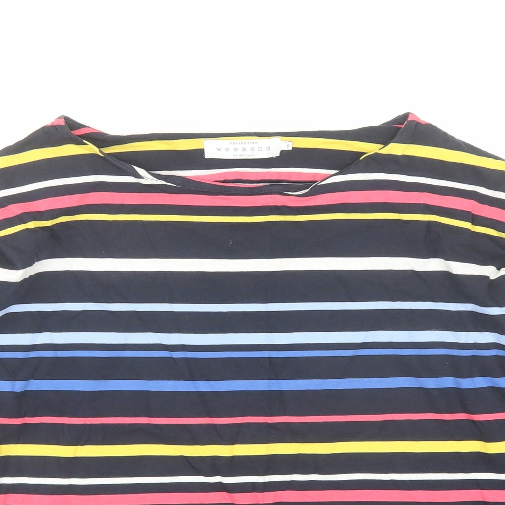 John Lewis Womens Blue Striped 100% Cotton Basic T-Shirt Size 8 Boat Neck