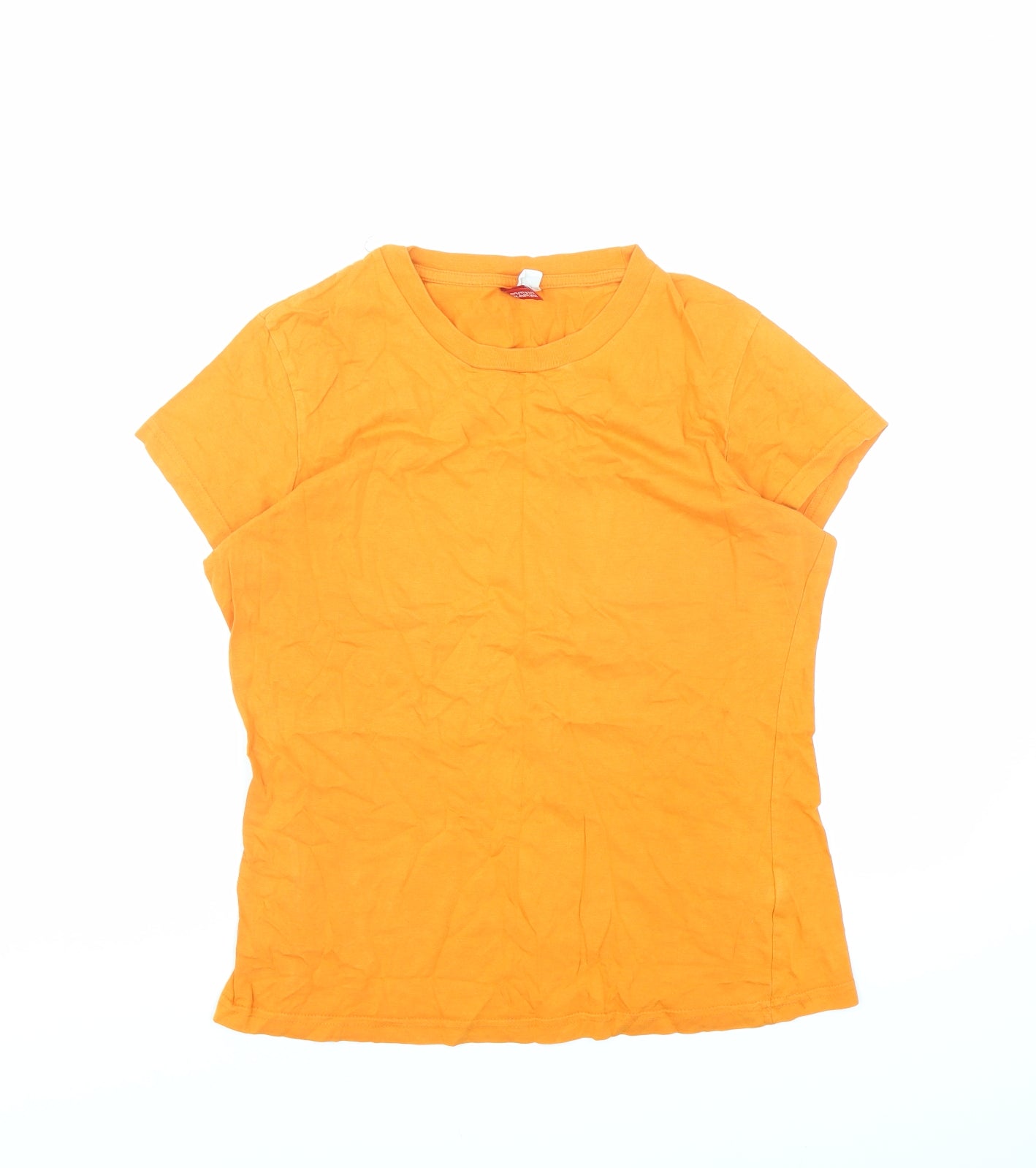 Divided by H&M Womens Orange 100% Cotton Basic T-Shirt Size 14 Crew Neck