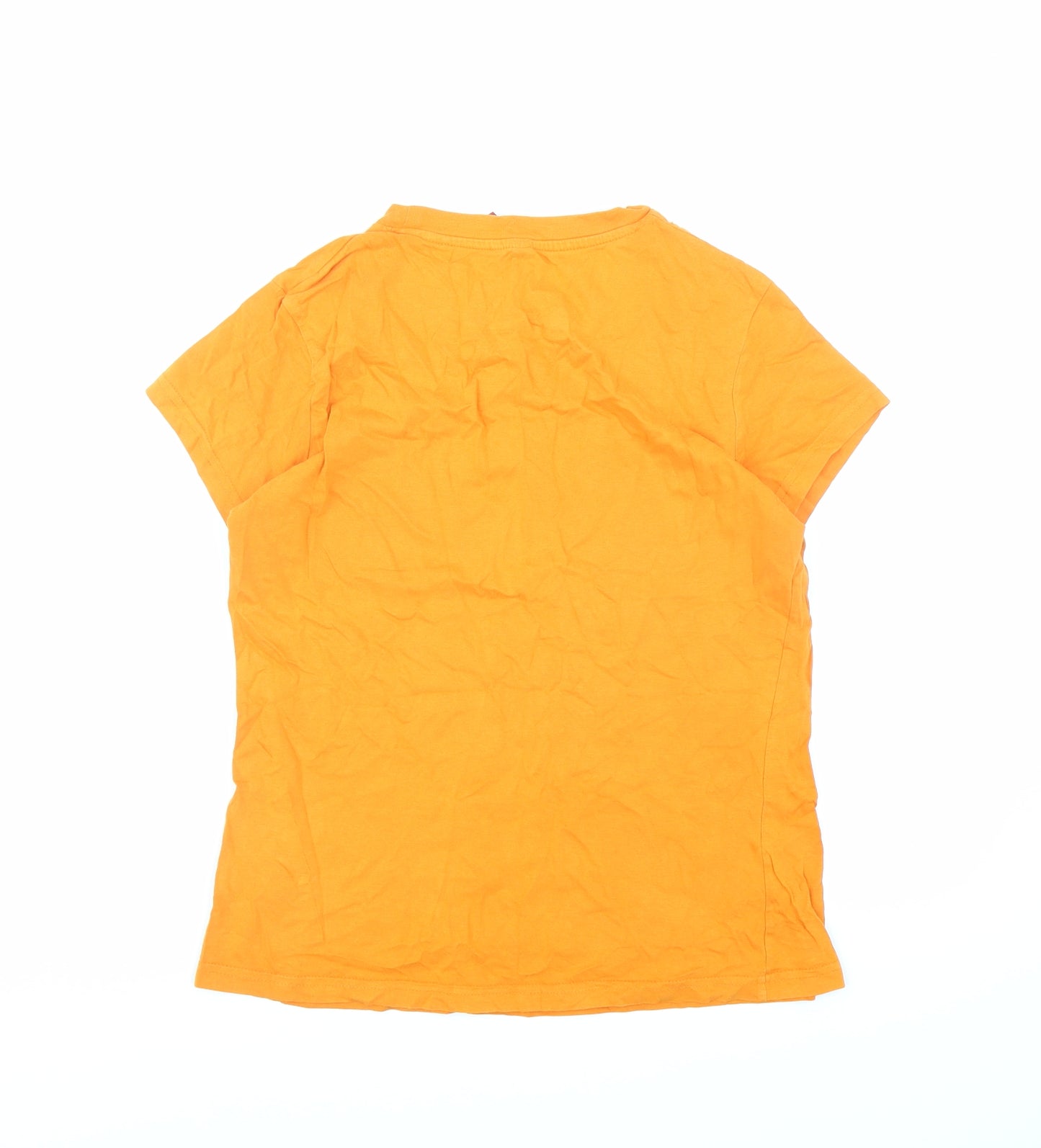 Divided by H&M Womens Orange 100% Cotton Basic T-Shirt Size 14 Crew Neck