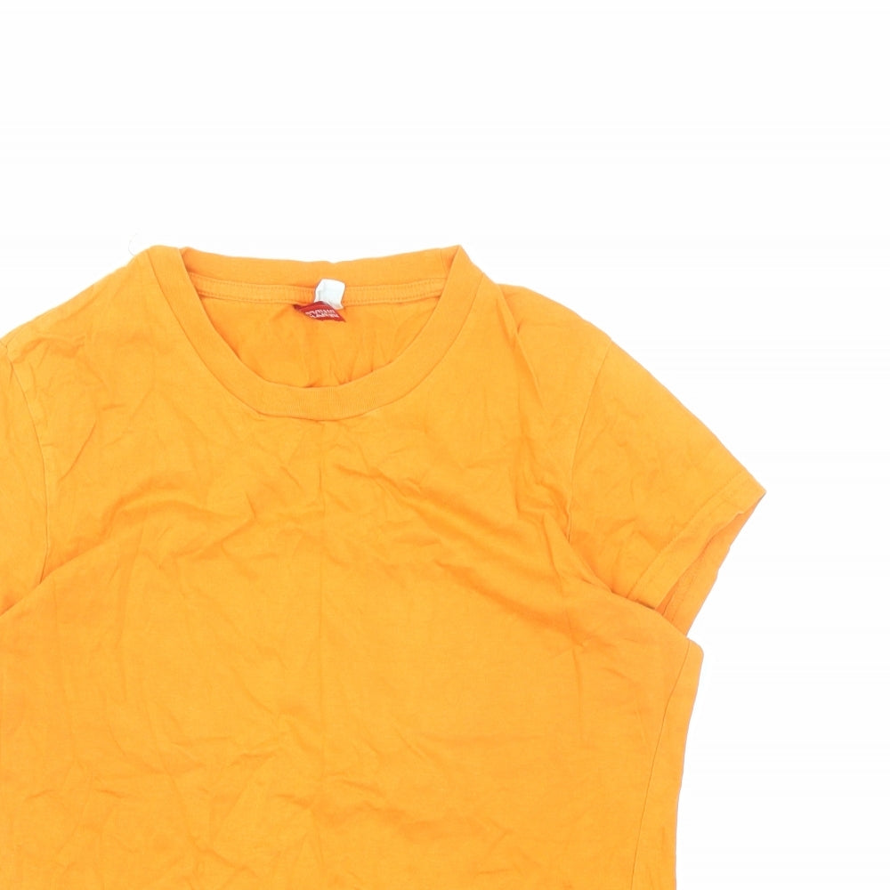 Divided by H&M Womens Orange 100% Cotton Basic T-Shirt Size 14 Crew Neck