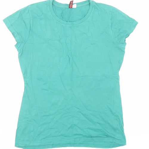 Divided by H&M Womens Green 100% Cotton Basic T-Shirt Size 10 Crew Neck