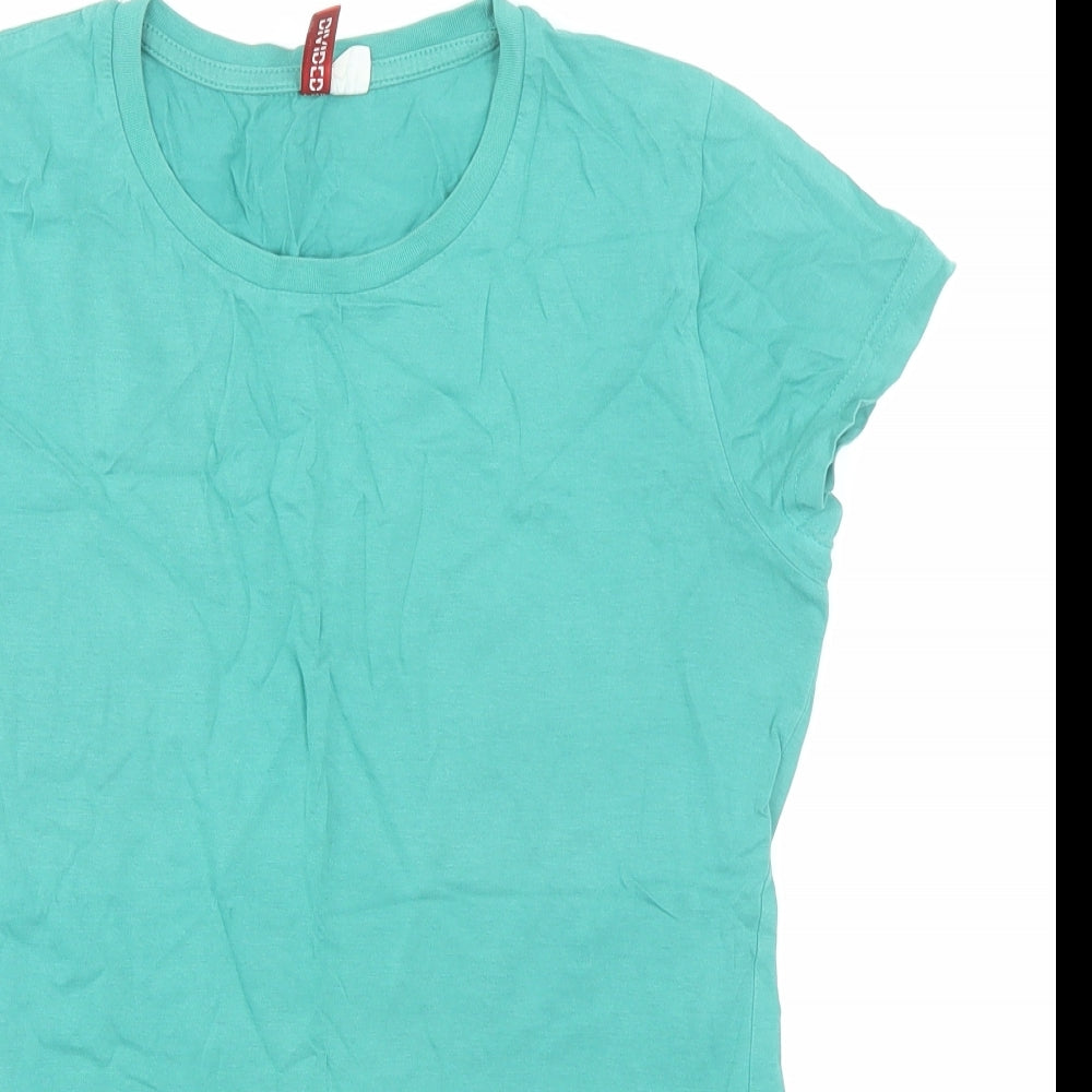 Divided by H&M Womens Green 100% Cotton Basic T-Shirt Size 10 Crew Neck