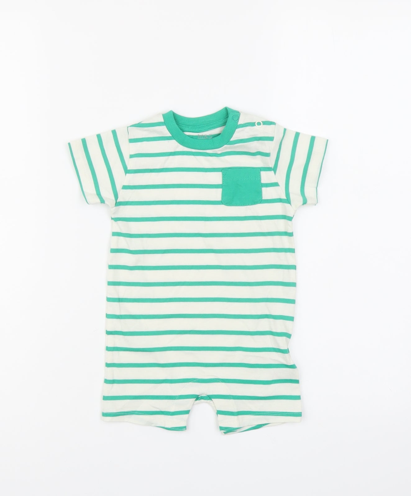 Marks and Spencer Baby White Striped Cotton Babygrow One-Piece Size 3-6 Months Snap