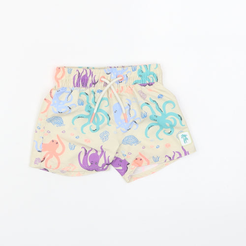 Marks and Spencer Boys Beige Geometric Polyester Sweatpants Trousers Size 3-6 Months Drawstring - Elasticated Waist Swim Shorts Octopus Pattern