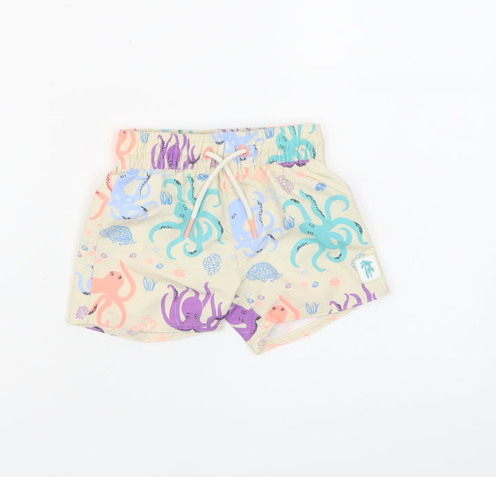 Marks and Spencer Boys Beige Geometric Polyester Sweatpants Trousers Size 3-6 Months Drawstring - Elasticated Waist Swim Shorts Octopus Pattern