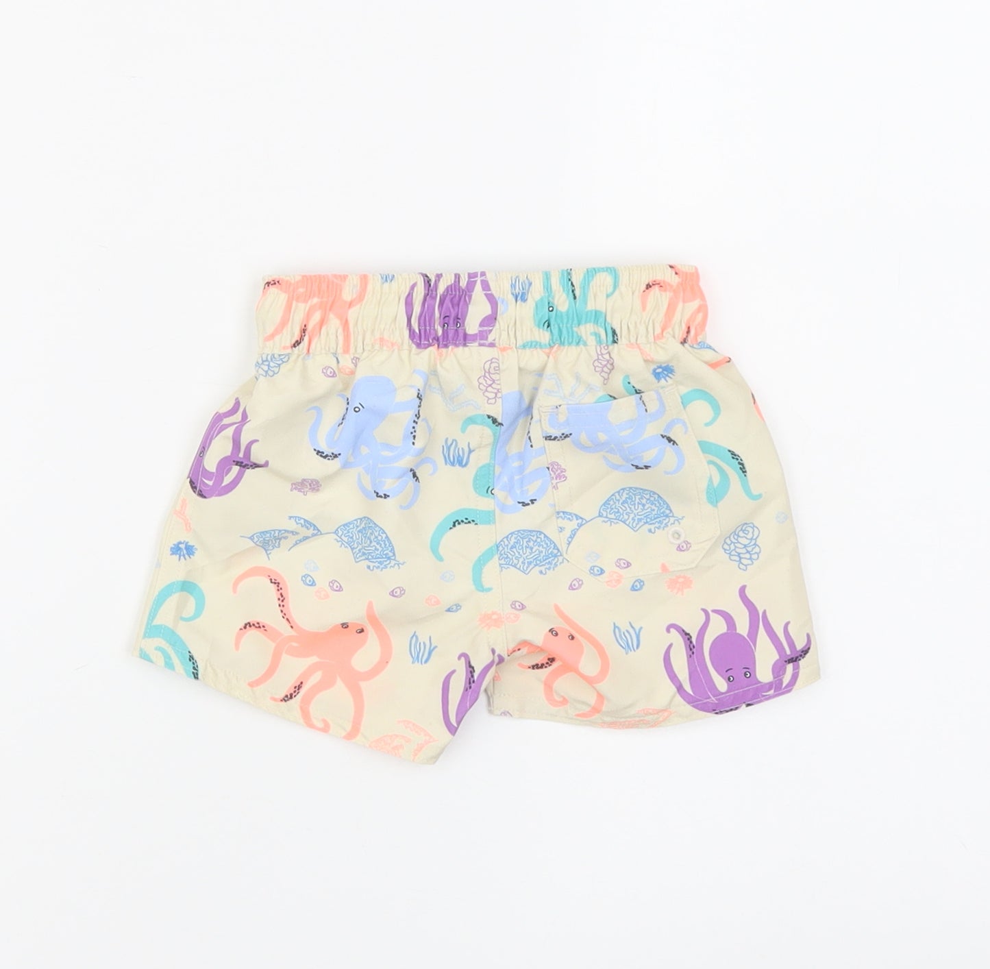 Marks and Spencer Boys Beige Geometric Polyester Sweatpants Trousers Size 3-6 Months Drawstring - Elasticated Waist Swim Shorts Octopus Pattern