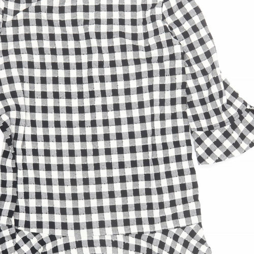 Zara Womens Black Check Polyester A-Line Size M Round Neck Button