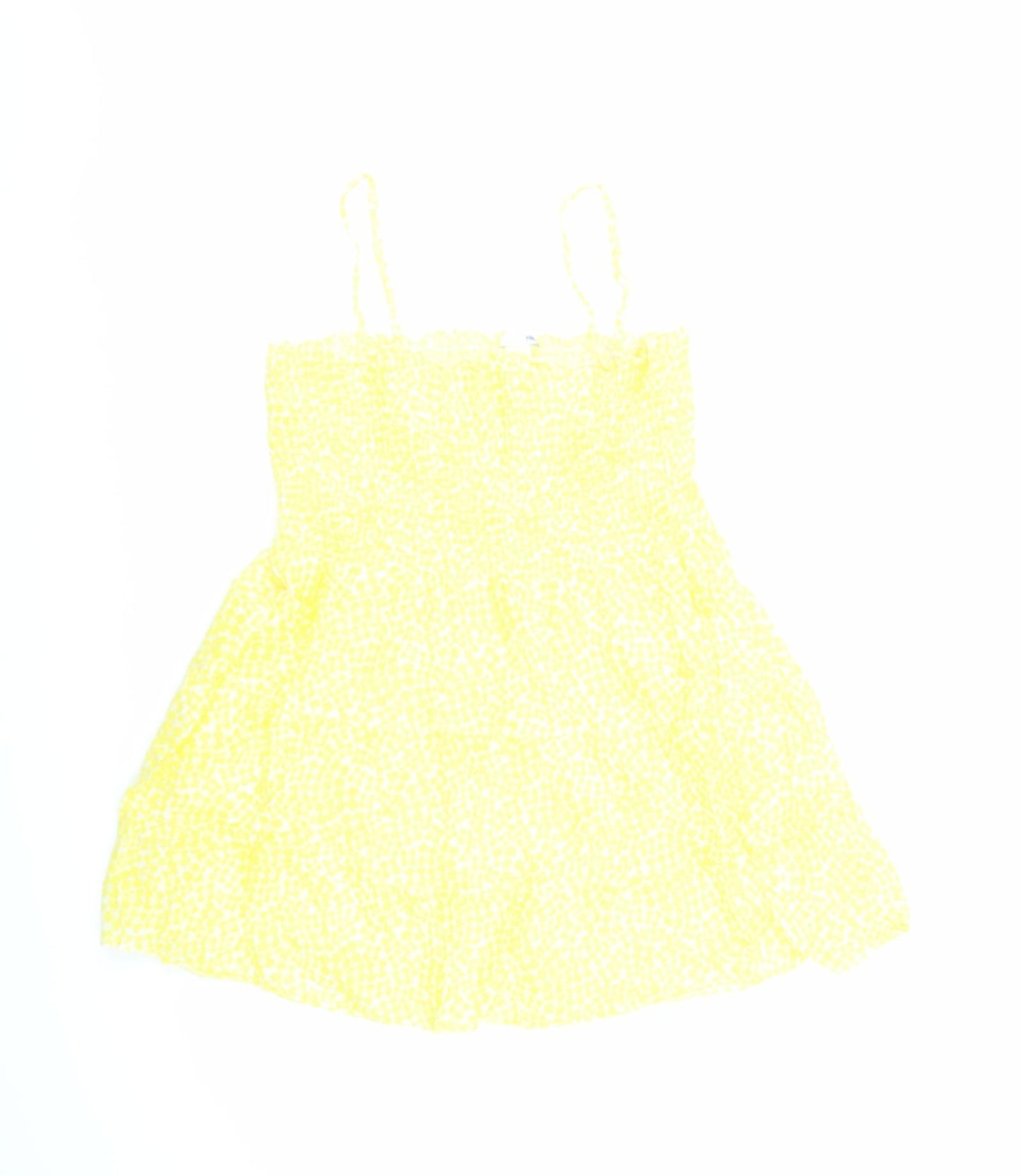 H&M Womens Yellow Floral 100% Cotton Camisole Tank Size 12 Square Neck
