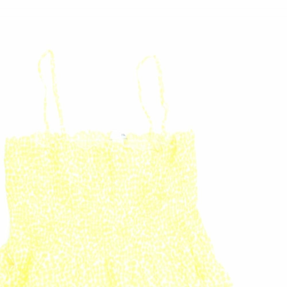 H&M Womens Yellow Floral 100% Cotton Camisole Tank Size 12 Square Neck