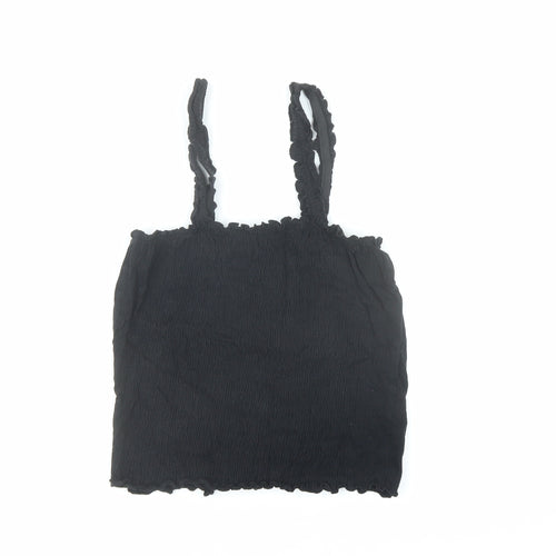 New Look Womens Black Cotton Cropped Tank Size 10 Square Neck - Stretch