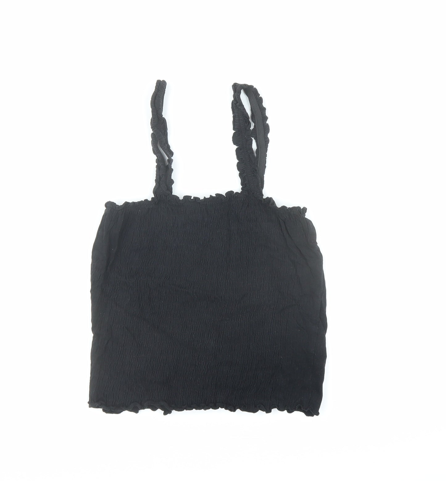 New Look Womens Black Cotton Cropped Tank Size 10 Square Neck - Stretch