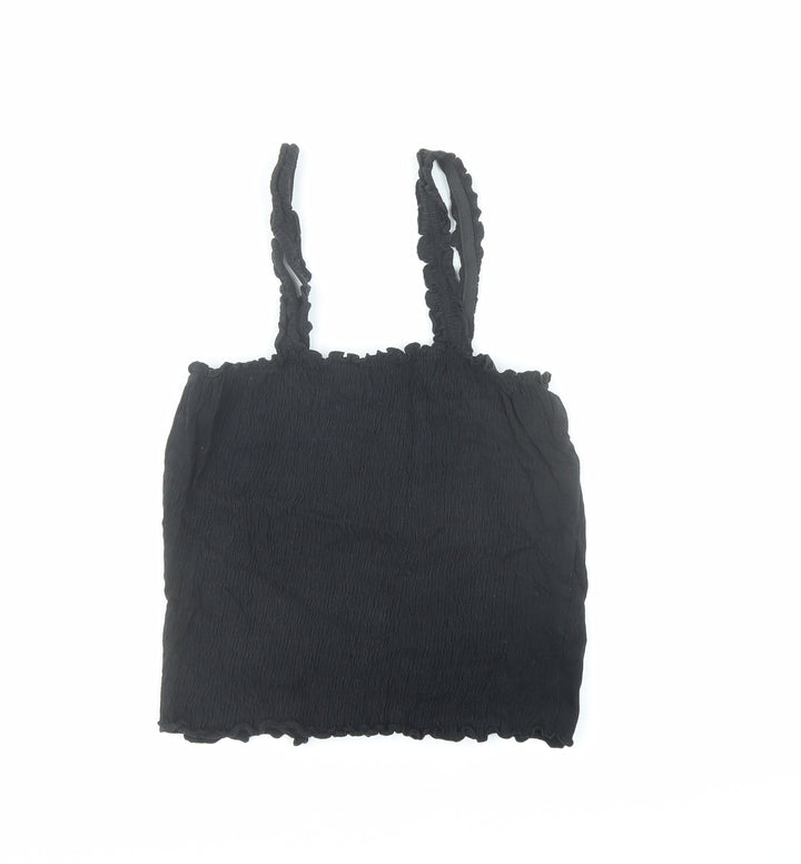 New Look Womens Black Cotton Cropped Tank Size 10 Square Neck - Stretch