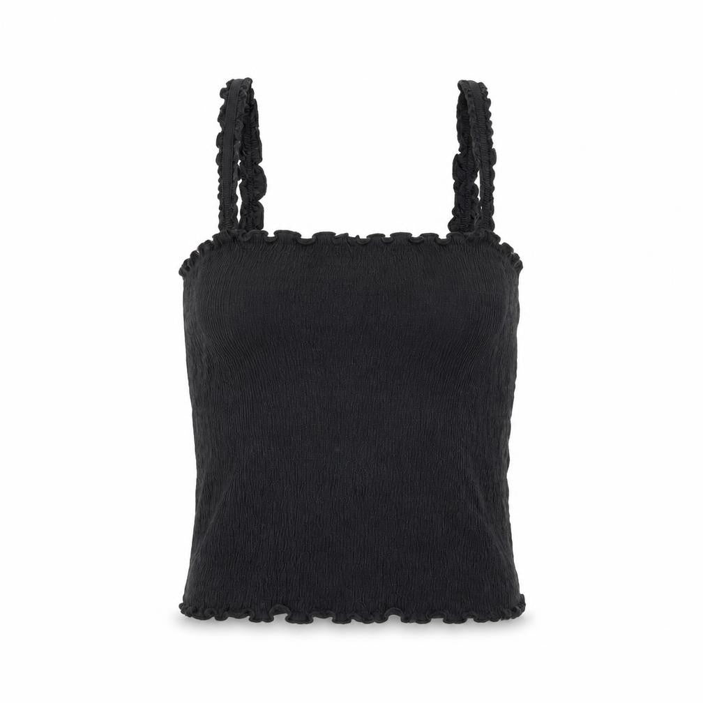New Look Womens Black Cotton Cropped Tank Size 10 Square Neck - Stretch