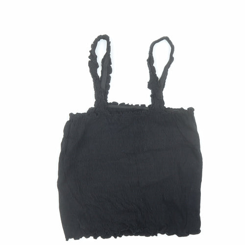 New Look Womens Black Cotton Cropped Tank Size 10 Square Neck - Stretch