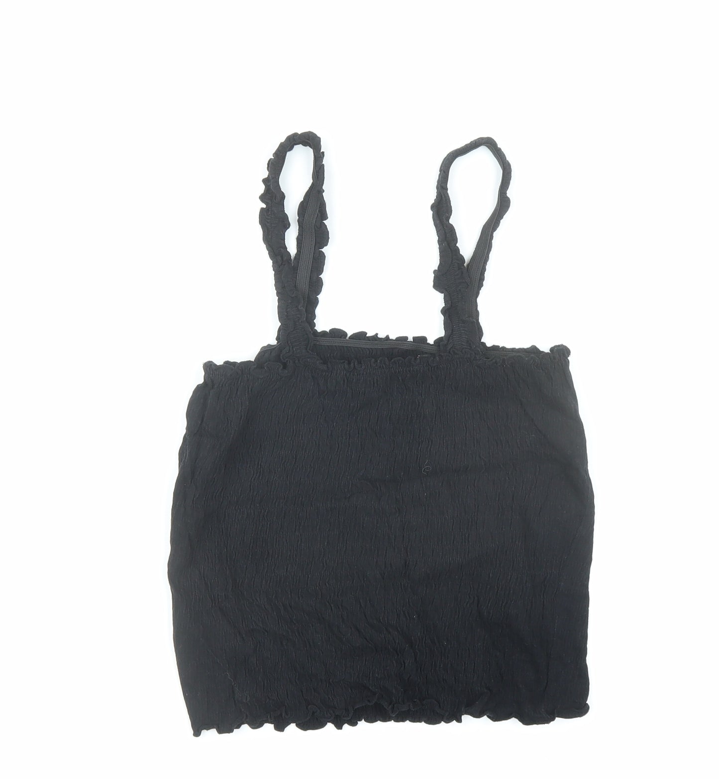 New Look Womens Black Cotton Cropped Tank Size 10 Square Neck - Stretch