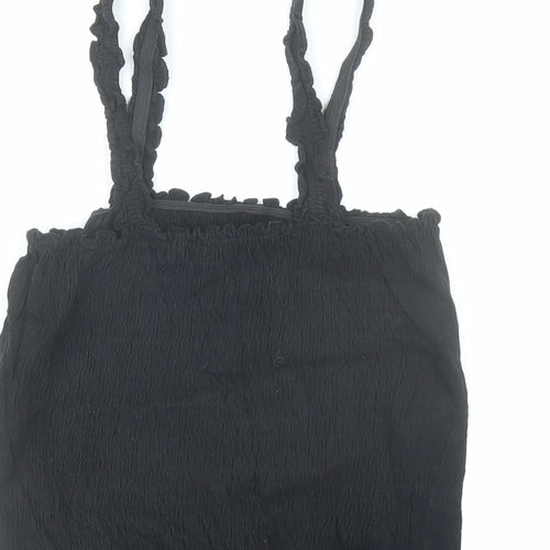 New Look Womens Black Cotton Cropped Tank Size 10 Square Neck - Stretch