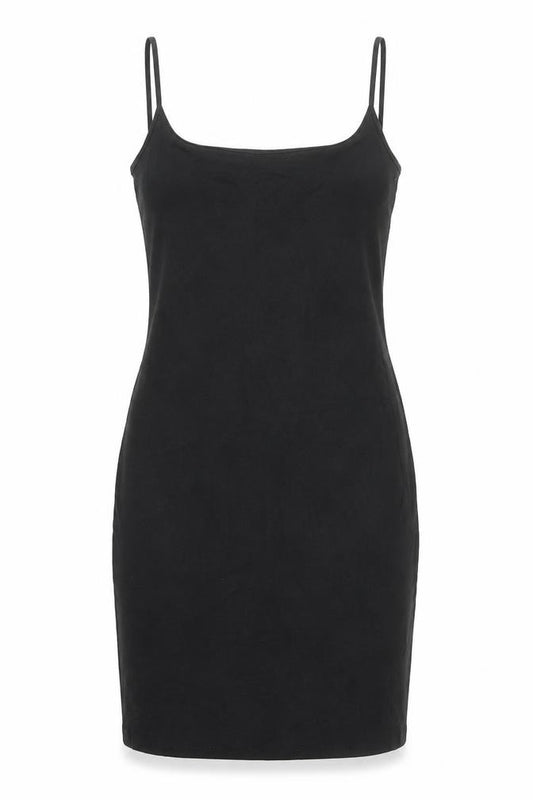 Front view of Next women’s black cotton tank dress, size UK 10, round neck pullover