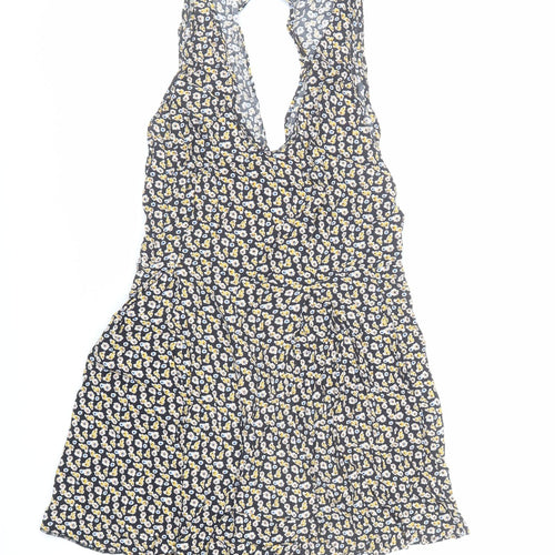Trafaluc Outerwear Womens Black Floral Viscose Playsuit One-Piece Size S Button