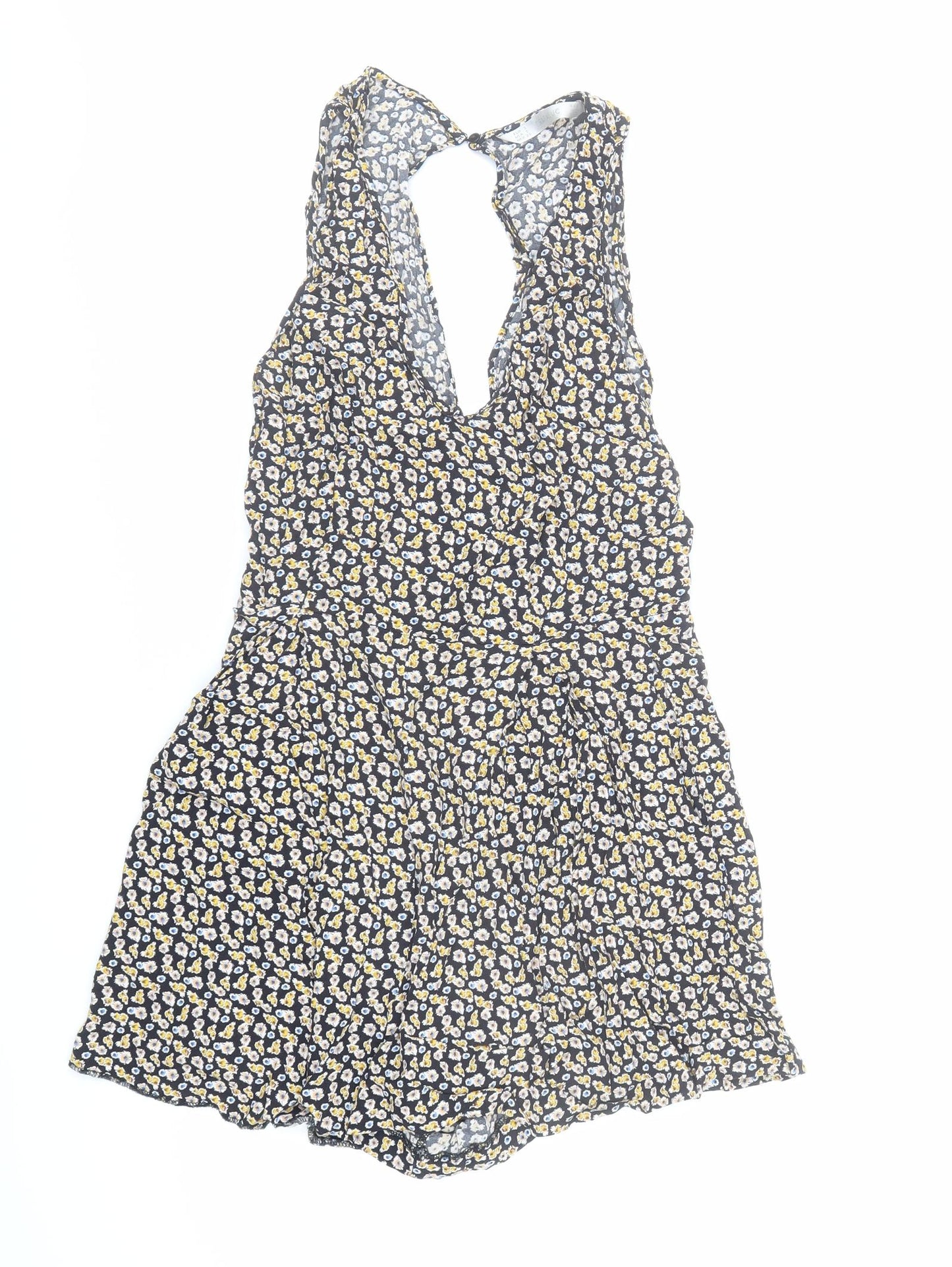 Trafaluc Outerwear Womens Black Floral Viscose Playsuit One-Piece Size S Button