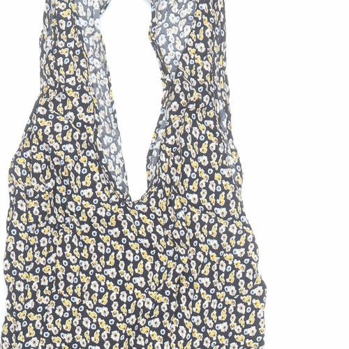 Trafaluc Outerwear Womens Black Floral Viscose Playsuit One-Piece Size S Button