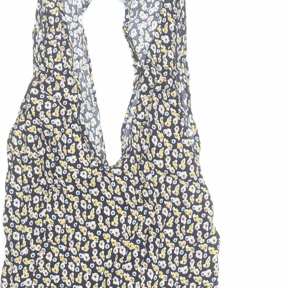 Trafaluc Outerwear Womens Black Floral Viscose Playsuit One-Piece Size S Button