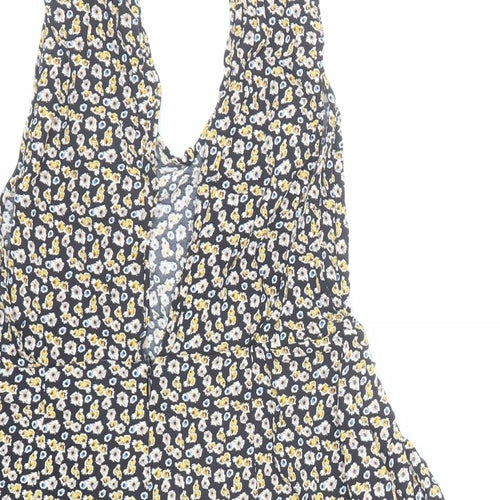 Trafaluc Outerwear Womens Black Floral Viscose Playsuit One-Piece Size S Button