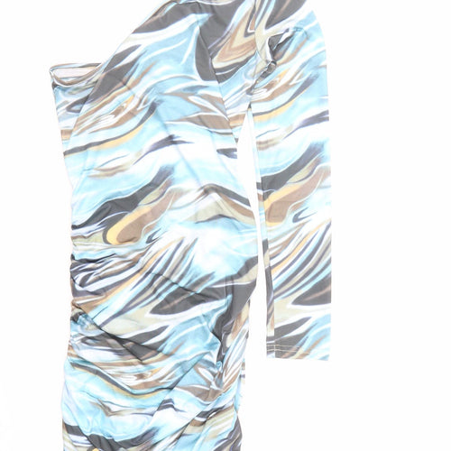 DressMezee Womens Blue Geometric Polyester Bodycon Size M One Shoulder Pullover