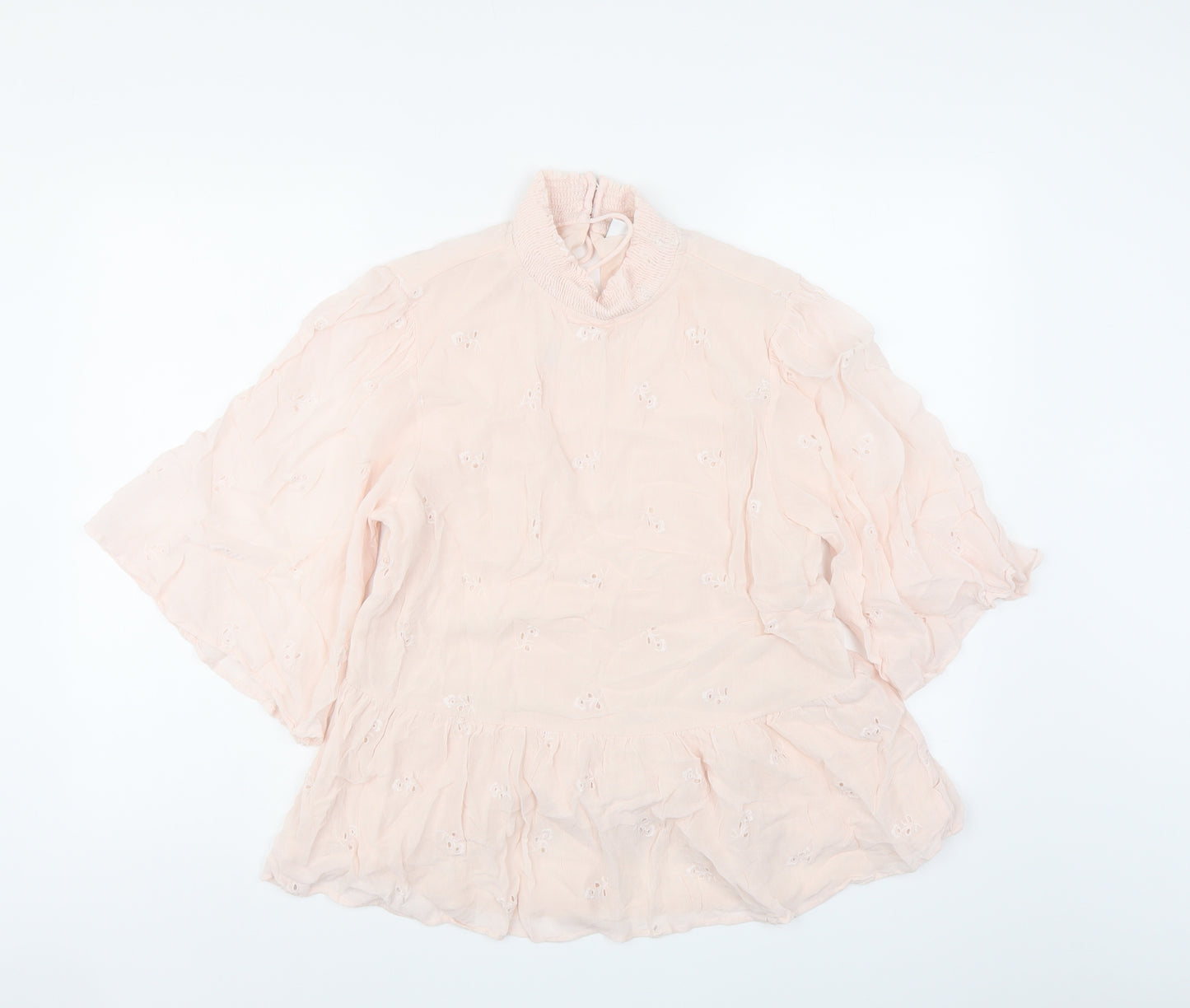 VILA Womens Pink Floral Polyester Basic Blouse Size M Mock Neck - Embroidered Detail