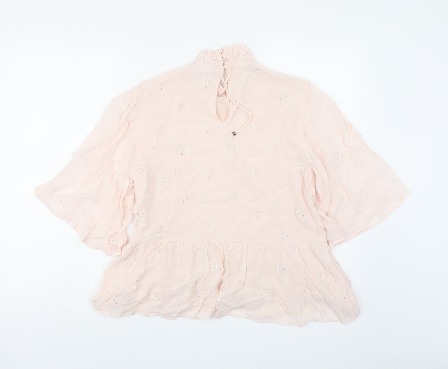 VILA Womens Pink Floral Polyester Basic Blouse Size M Mock Neck - Embroidered Detail
