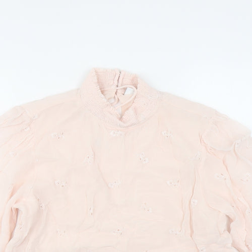 VILA Womens Pink Floral Polyester Basic Blouse Size M Mock Neck - Embroidered Detail