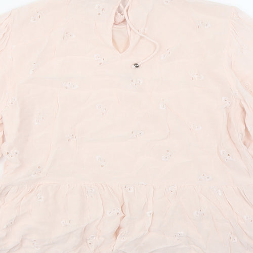 VILA Womens Pink Floral Polyester Basic Blouse Size M Mock Neck - Embroidered Detail