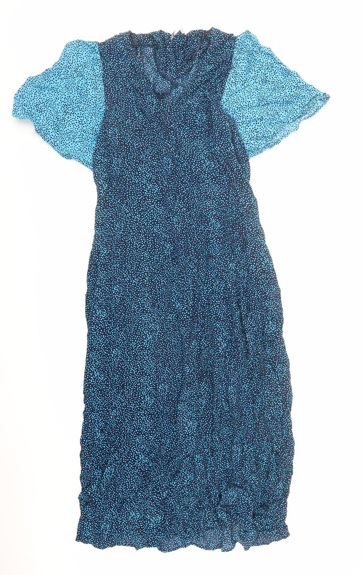 Gallery Womens Blue Polka Dot Viscose A-Line Size 14 V-Neck Pullover