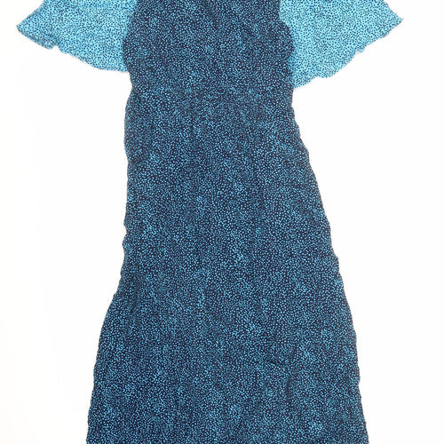 Gallery Womens Blue Polka Dot Viscose A-Line Size 14 V-Neck Pullover