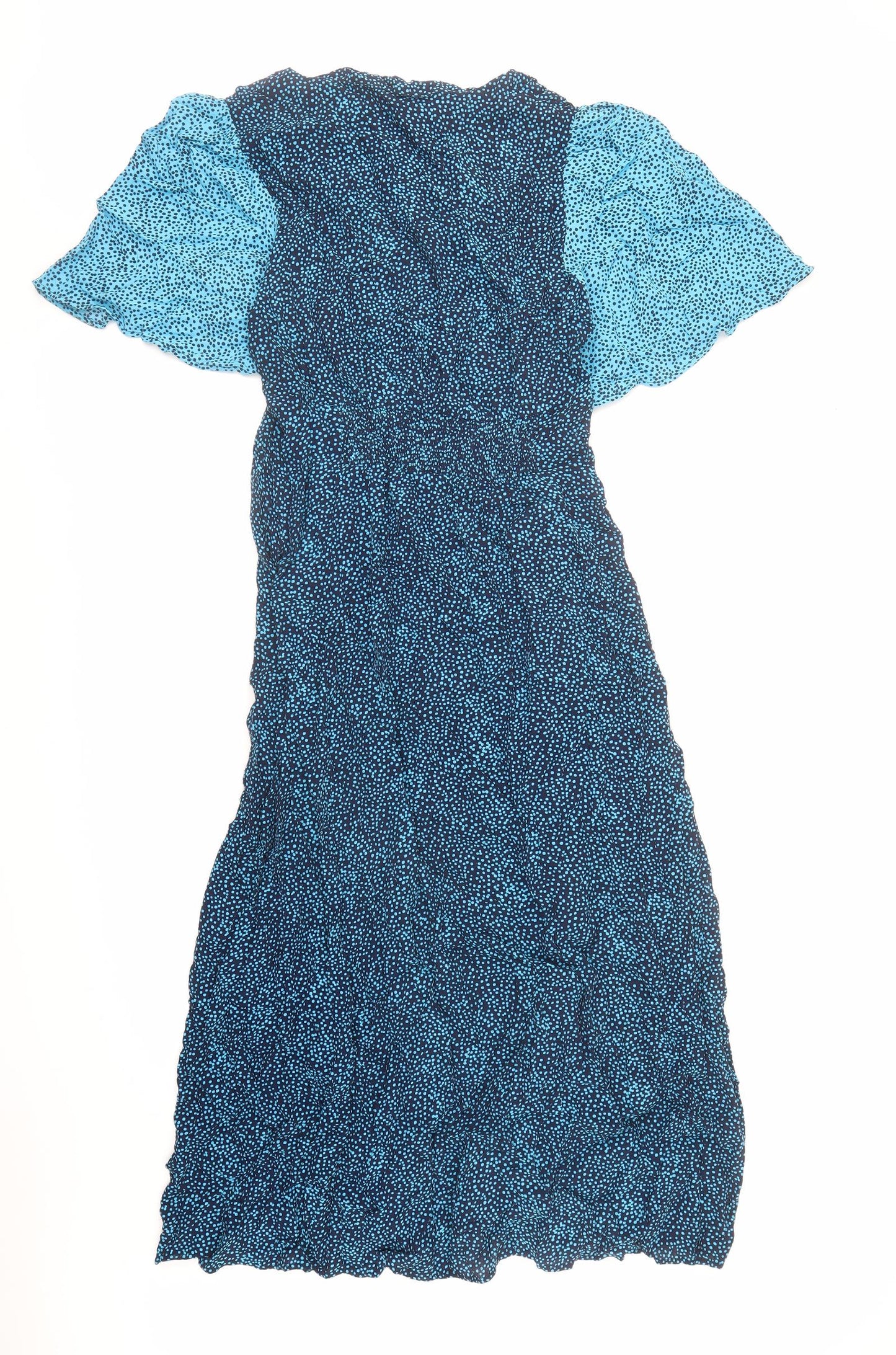 Gallery Womens Blue Polka Dot Viscose A-Line Size 14 V-Neck Pullover