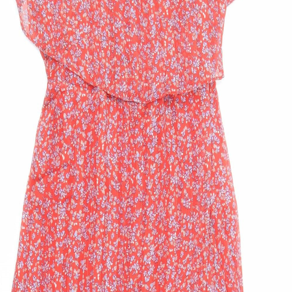 Wallis Womens Red Floral Polyester Wrap Dress Size 16 V-Neck Tie