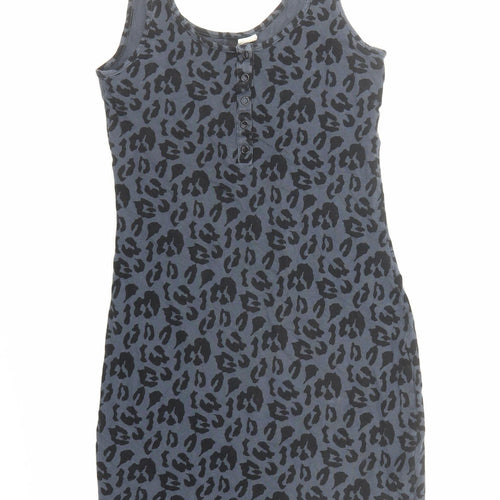 Divided by H&M Womens Black Animal Print Cotton Mini Size 6 Round Neck Pullover - Leopard Pattern
