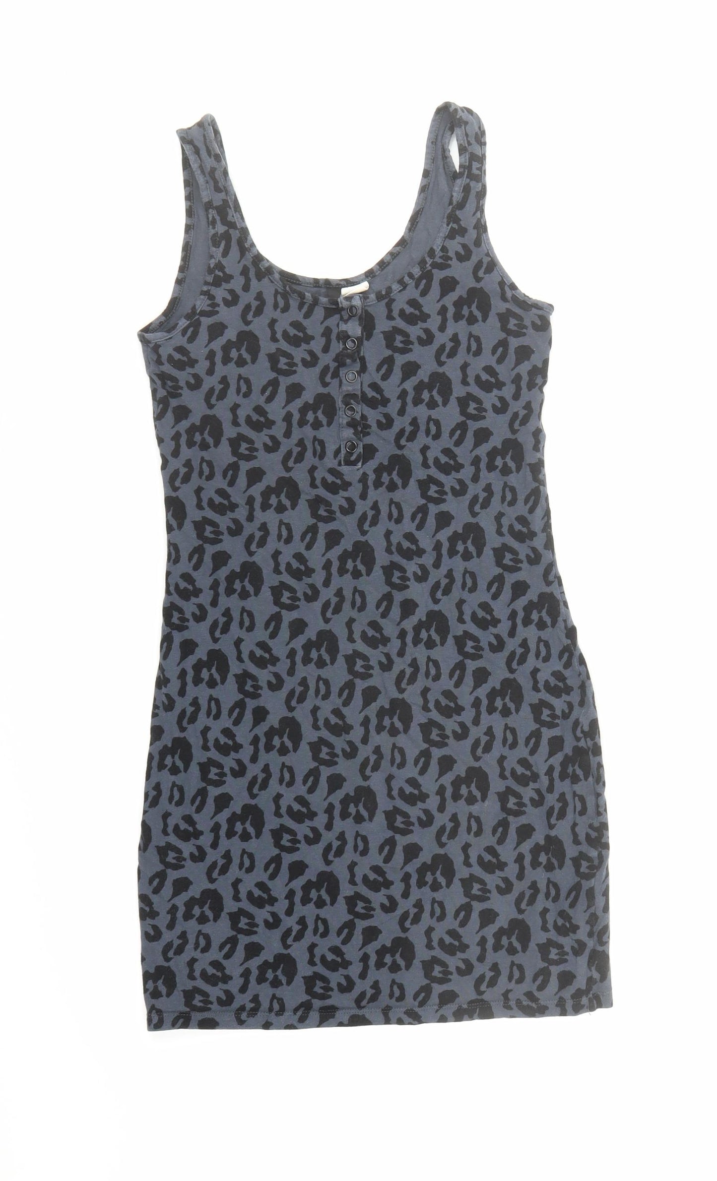 Divided by H&M Womens Black Animal Print Cotton Mini Size 6 Round Neck Pullover - Leopard Pattern