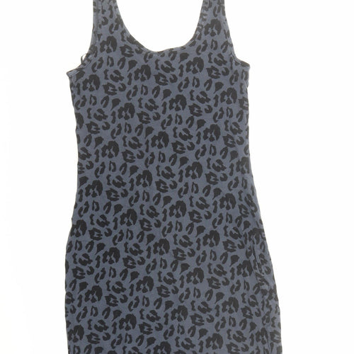 Divided by H&M Womens Black Animal Print Cotton Mini Size 6 Round Neck Pullover - Leopard Pattern