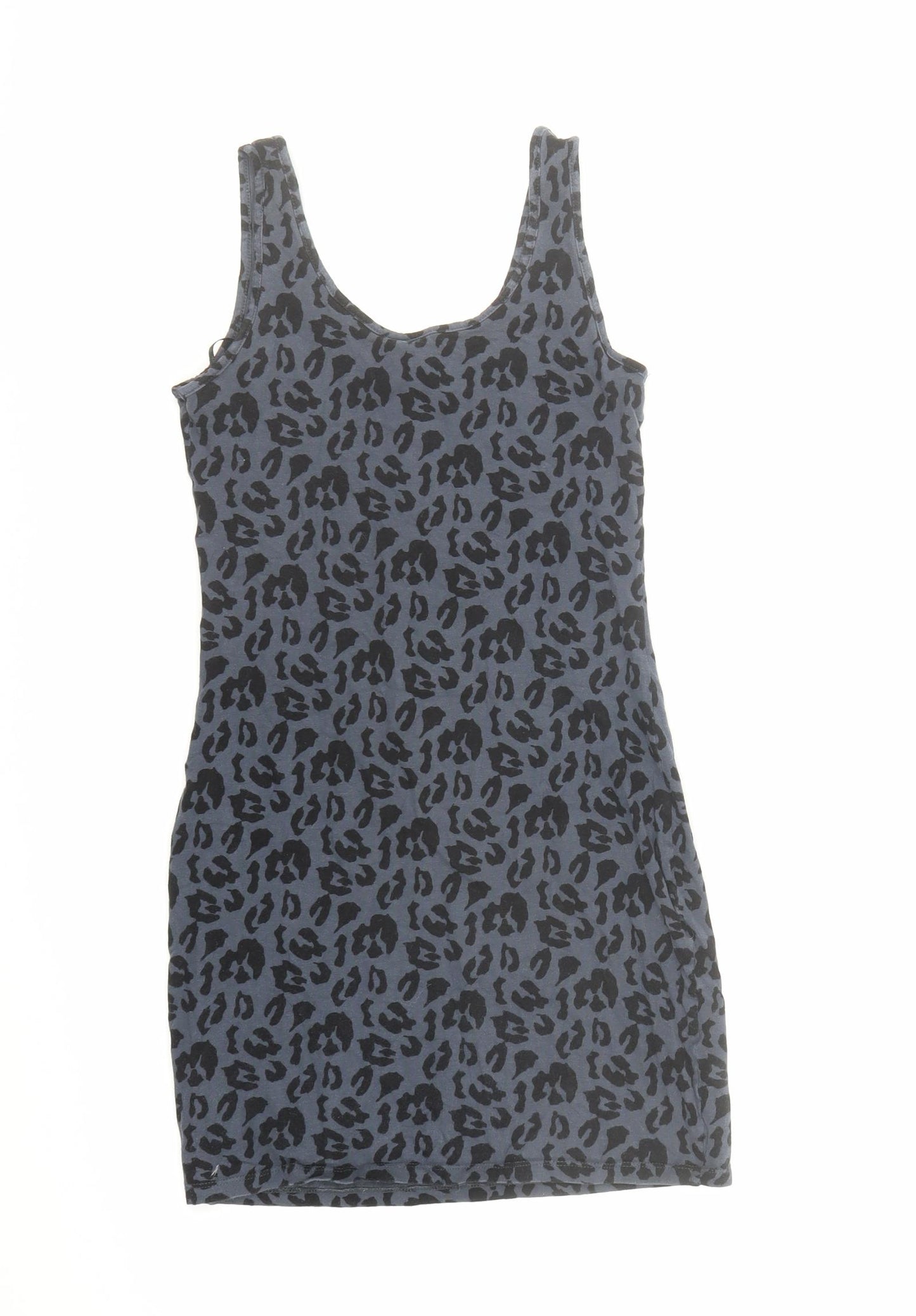 Divided by H&M Womens Black Animal Print Cotton Mini Size 6 Round Neck Pullover - Leopard Pattern